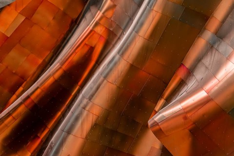 Copper coloured curved facade of the Museum of Pop Culture