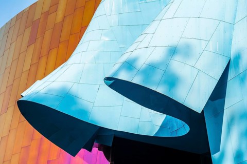 Curved colored facade of the Museum of Pop Culture