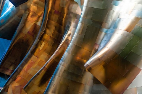 Copper coloured curved facade of the Museum of Pop Culture