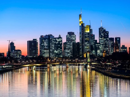 Flosserbrucke with skyline at sunset
