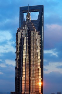 View from the Ritz-Carlton Hotel to the World Financial Center and the Jin Mao-Building in the district of Pudong
