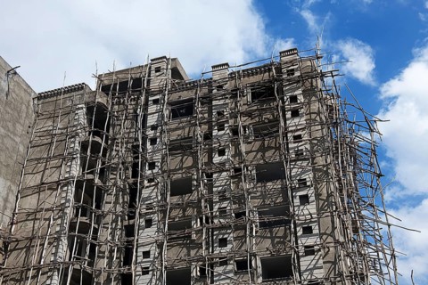Shell construction with primitive scaffolding made of branches