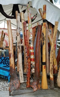 Booth with Didgeridoo Bamboo musical instruments