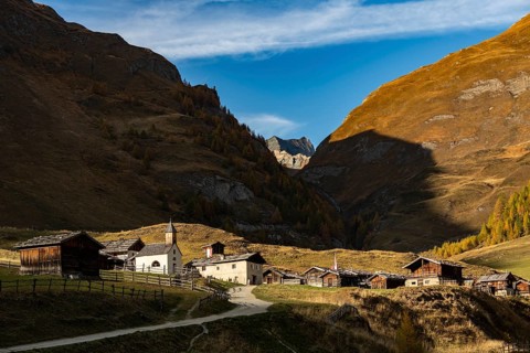 Small mountain village in mountain landscape