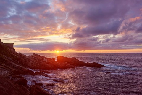 Sunset over the atlantic ocean at Hondarribia near the Camino del Norte