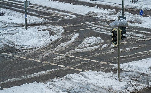 Crossroads with snow