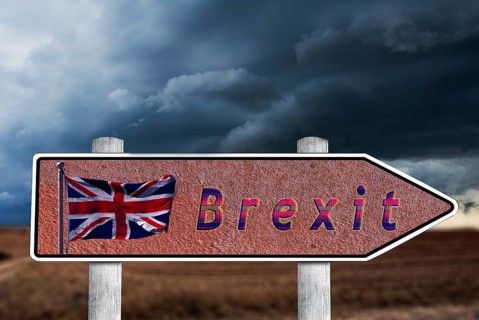 Signpost with british flag and lettering Brexit