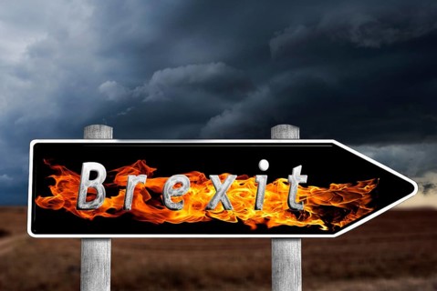 Signpost with flames and lettering Brexit