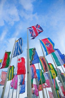 Flagpoles with international flags