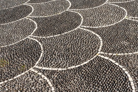 Black and white pebble floor mosaic