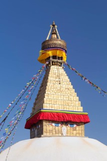 Buddhist stupa with prayer flags