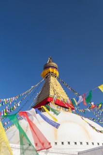 Buddhist stupa with prayer flags