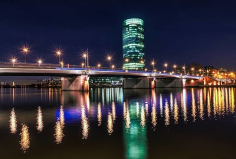 View of Friedensbrucke with Westhafen Tower