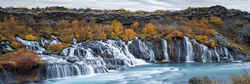 Hraunfossar waterfall in autumn