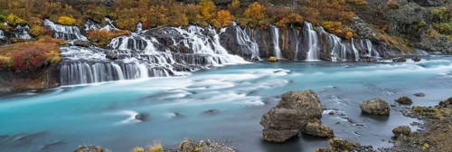 Hraunfossar waterfall in autumn