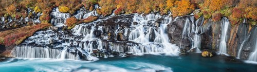 Hraunfossar waterfall in autumn