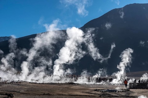 Thermal area with steaming geysers