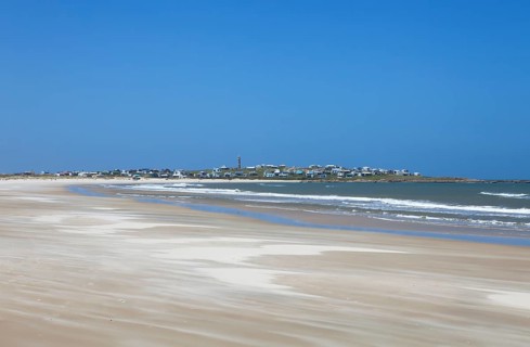 Fishing village Cabo Polonio with wide sandy beach at the Atlantic Ocean