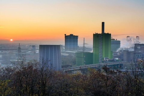 ThyssenKrupp Steel Hamborn site at sunrise