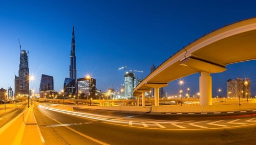 Sheikh Zayed Road skyline and Burj Khalifa