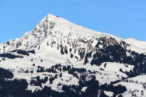Snow-covered mountain Kitzbuheler Horn in winter