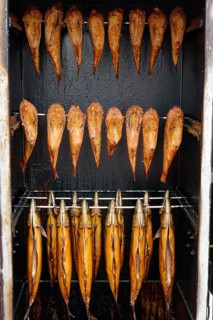 Smoked fish in a smoker