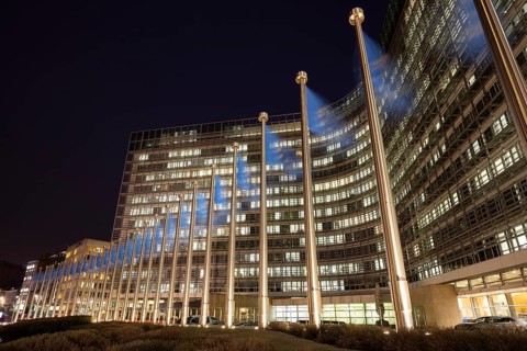 Europe flags in front of the Berlaymont building