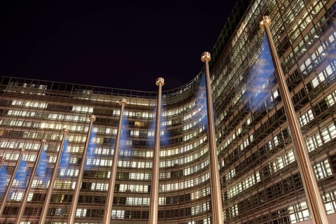 Europe flags in front of the Berlaymont building