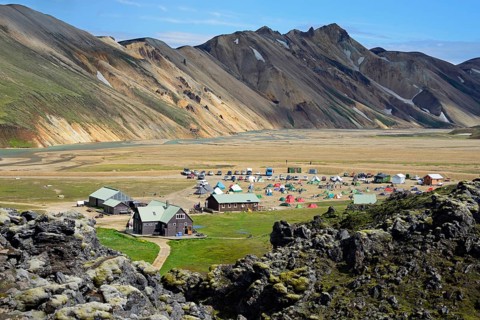 Camp site and Laugahraun lava field
