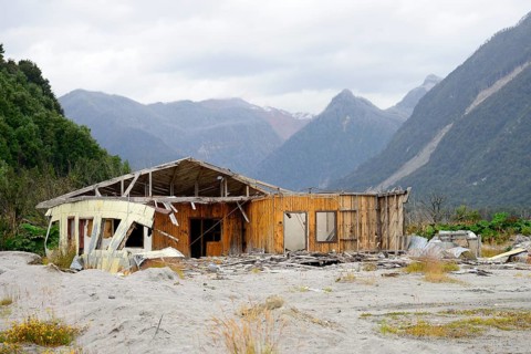 Destroyed house during volcanic eruption of Chaiten volcano in 2008