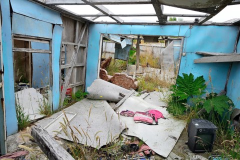 Destroyed house during volcanic eruption of Chaiten volcano in 2008
