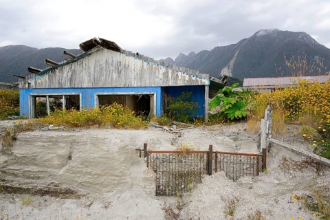 Destroyed house during volcanic eruption of Chaiten volcano in 2008