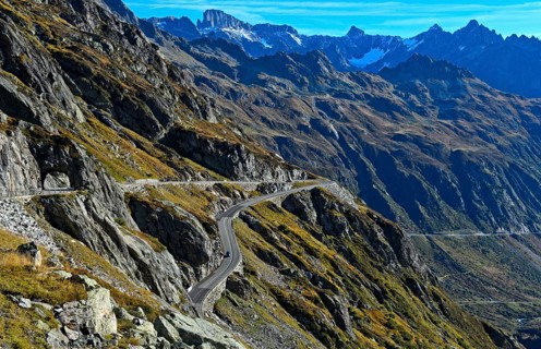 Alpine landscape with mountain road