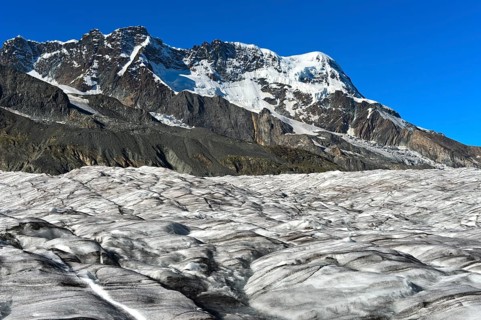 Breithorn mountain above the ice field of the Gorner glacier