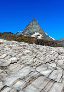 Icefield of the Gorner glacier with view of the Matterhorn