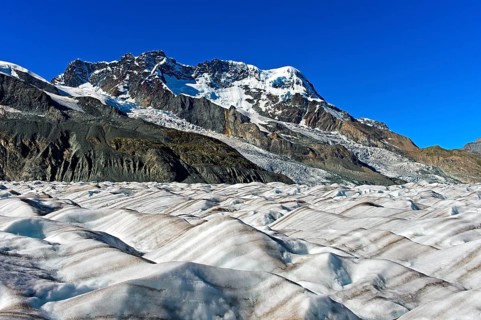 Breithorn mountain above the ice field of the Gorner glacier