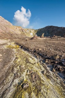 Yellow sulphur and fumaroles on the volcanic island of White Island