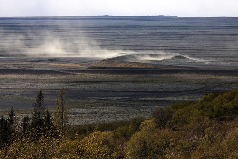 View from Skaftafell to lava sand plain Skeidararsandur at Skaftfell