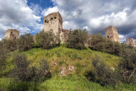 City wall with fortified towers