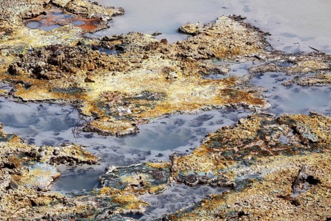 Fumaroles with mineral deposits