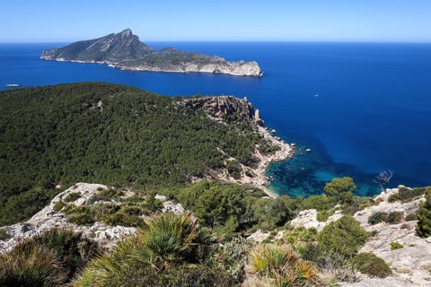 View of the dragon island Sa Dragonera and the coast near Sant Elm