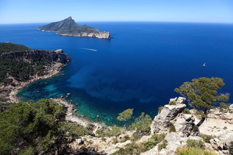 View of the dragon island Sa Dragonera and the coast near Sant Elm