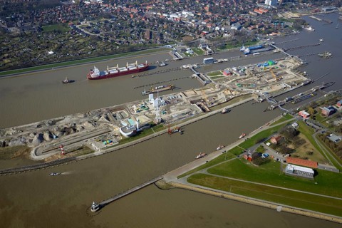 Cargo ships at Brunsbuttel Lock