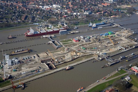 Cargo ships at Brunsbuttel Lock