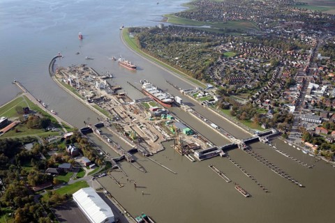 Cargo ships at Brunsbuttel Lock