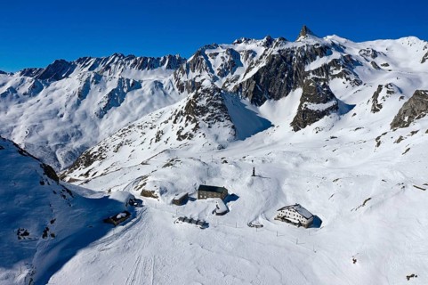 View of snow-covered Great Saint Bernard Pass
