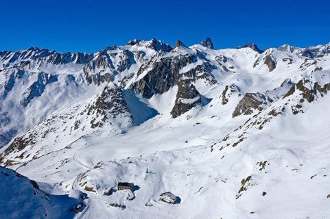 View of snow-covered Great Saint Bernard Pass