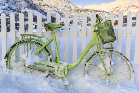 Green Bicycle in the snow