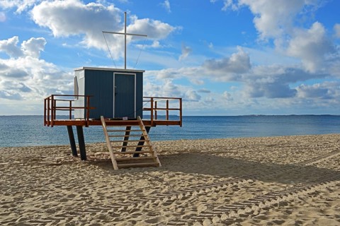 Life guard stand at the main beach of Hornum