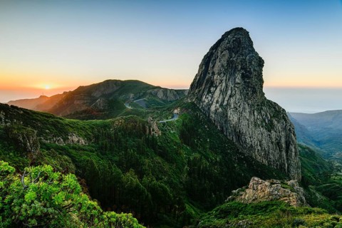 Roque de Agando rock tower at sunrise